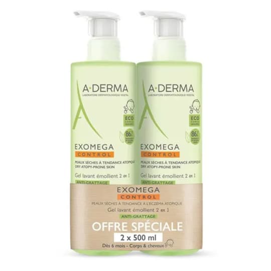 A-DERMA EXOMEGA CONT GEL LAV 2X500 — Pharmacie Fellous