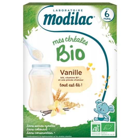 MODILAC CEREALE BIO VANILLE 250G — Pharmacie Européenne 24/24 de la place de clichy