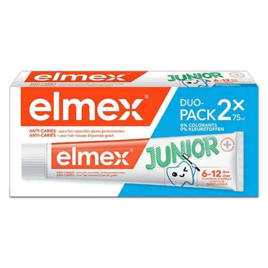 Elmex Dentifrice Junior 6/12ans - 2 tubes de 75 ml — Pharmacie du Soleil Elsie Santé
