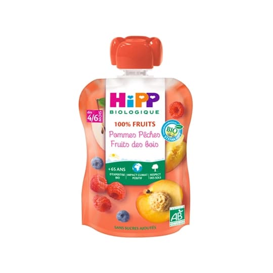 HIPP COMPOTE POM PECH FR GOURD90G — Pharmacie du Bien Etre