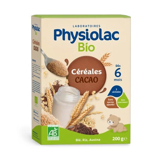 PHYSIOLAC CEREALE CACAO BIO 200G. — Pharmacie centrale de Villeparisis