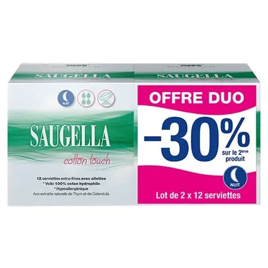 SAUGELLA COT TOUCH SERV NUIT 12X2 — Pharmacie Chartreuse