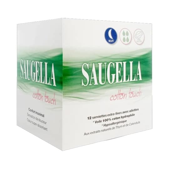 Saugella serviettes hygiéniques cotton touch packk nuit - boîte de 12 — Pharmacie de Paris - Porte de Champerret