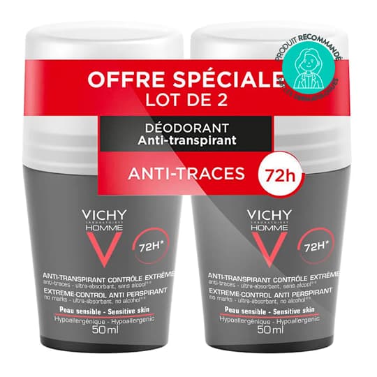 Vichy homme deodorant antitranspir bille, 2 x 50 ml — Pharmacie de Saint-Ouen - Saint-Ouen-de-Thouberville