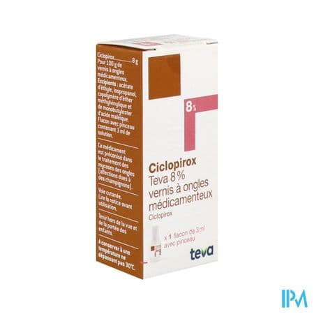 CICLOPIROX 8% TEVA VERNIS 3ML — Pharmacie Du Centre Apothical