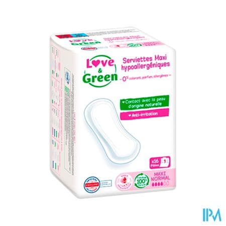LOVE&GREEN SERVIET MAXI NORMAL 16 — Grande Pharmacie Lazare Carnot 7j/7