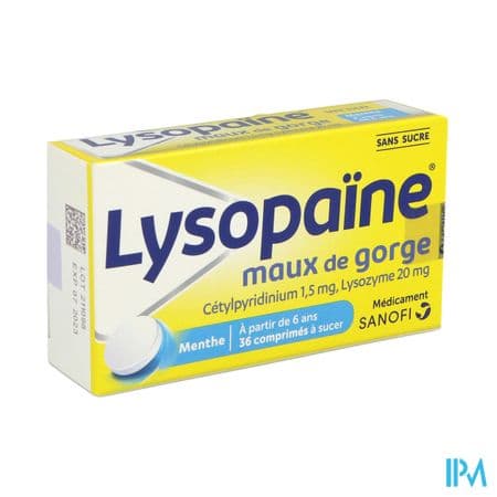 Lysopaine Maux De Gorge Cetylpyridinium Lysozyme Sans Sucre Comprime A Sucer 18 X2