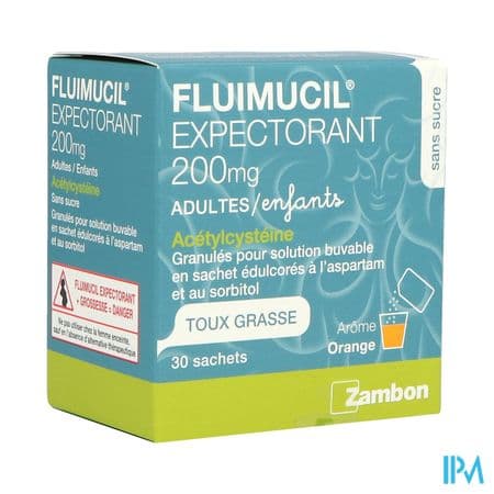 Fluimucil Expectorant Acetylcysteine 200mg Sans Sucre Granules Sachet 30