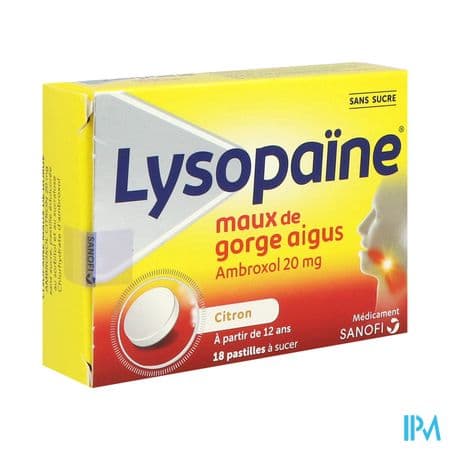 Lysopaine Maux De Gorge Ambroxol Citron 20mg Sans Sucre Pastille 18