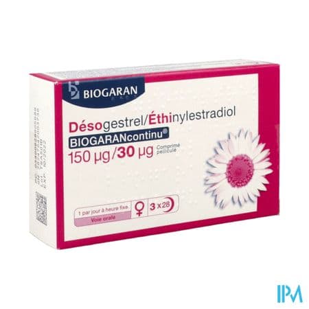 Desogestrel Ethinylestradiol Biogaran Continu 150/30mcg Comprime 28 X3 — Pharmacie Aoun la glacière by Nexum