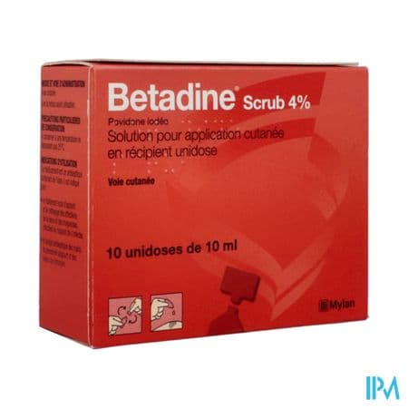 BETADINE SCRUB 4% 10ML 10 — Grande Pharmacie du Centre