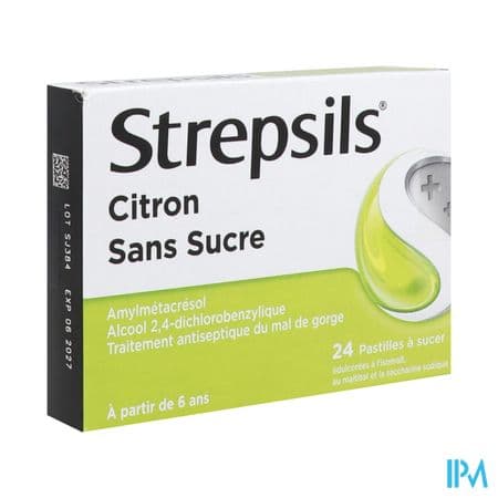 Strepsils Citron Sans Sucre Pastille A Sucer 24