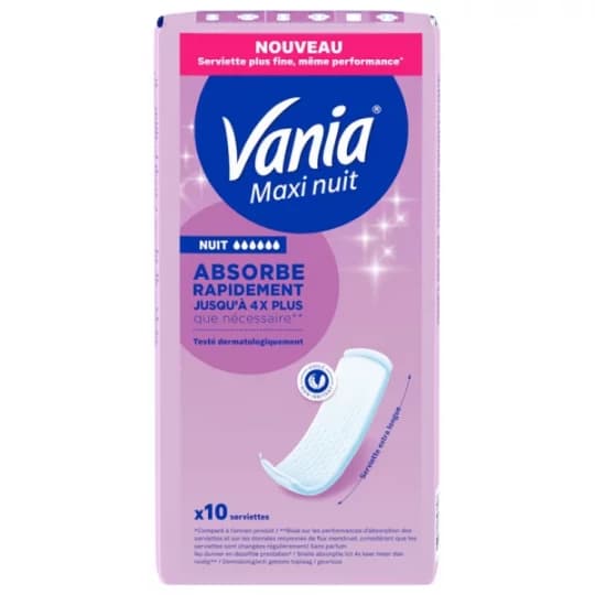 VANIA MAXI NUIT SERVIETTE X10 — Aprium Pharmacie des Colonnes - M'Sika
