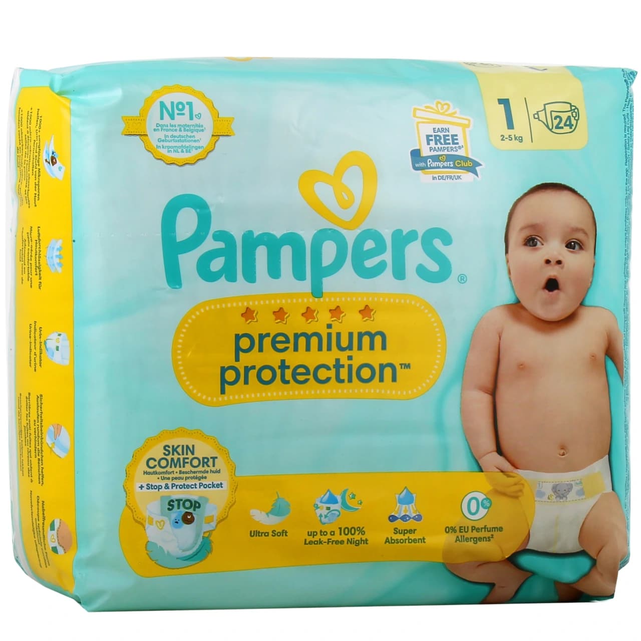 PAMPERS PREMIUM PROTECTION. Couche avec decoupe ombilicale pour nouveau ne et nourrisson. Taille 1. — Pharmacie de l'Hopital - Kremlin-bicêtre