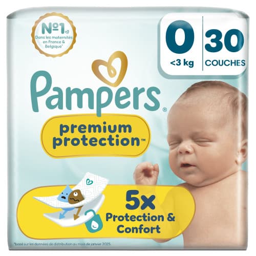 PAMPERS PREM PROT CCHE T0 <3KG PAQ/30 — Pharmacie La Rose